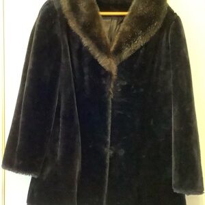 Vintage G-4000 Chic Black Faux Fur Coat Teddy Jacket Lined Size Medium Pockets